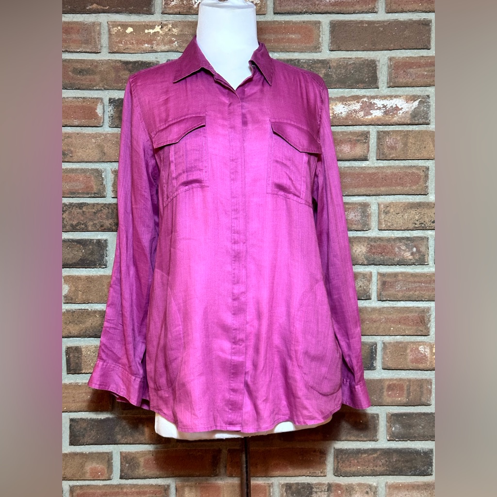 J Jill 100% Ramie Magenta Tunic Top With Utility Pockets Petite Medium